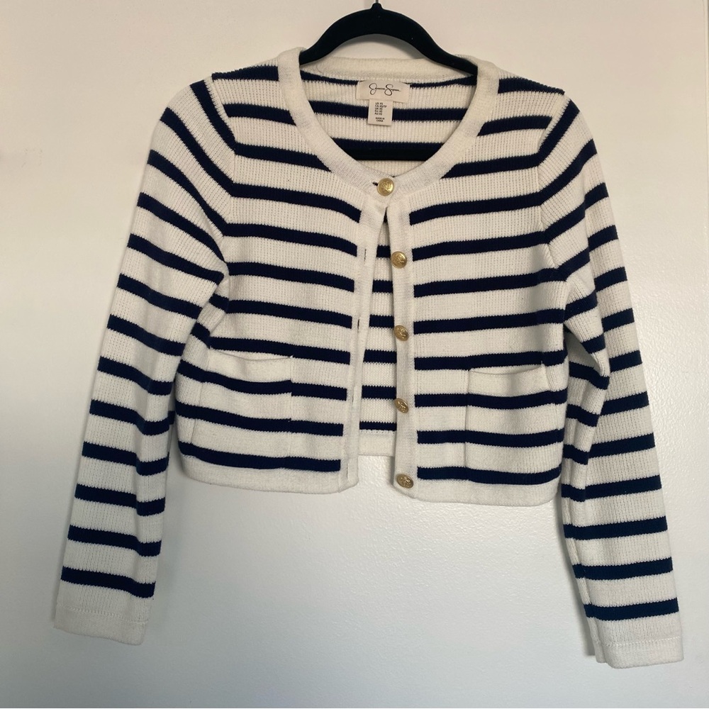Jessica Simpson Navy and White Striped Cardigan